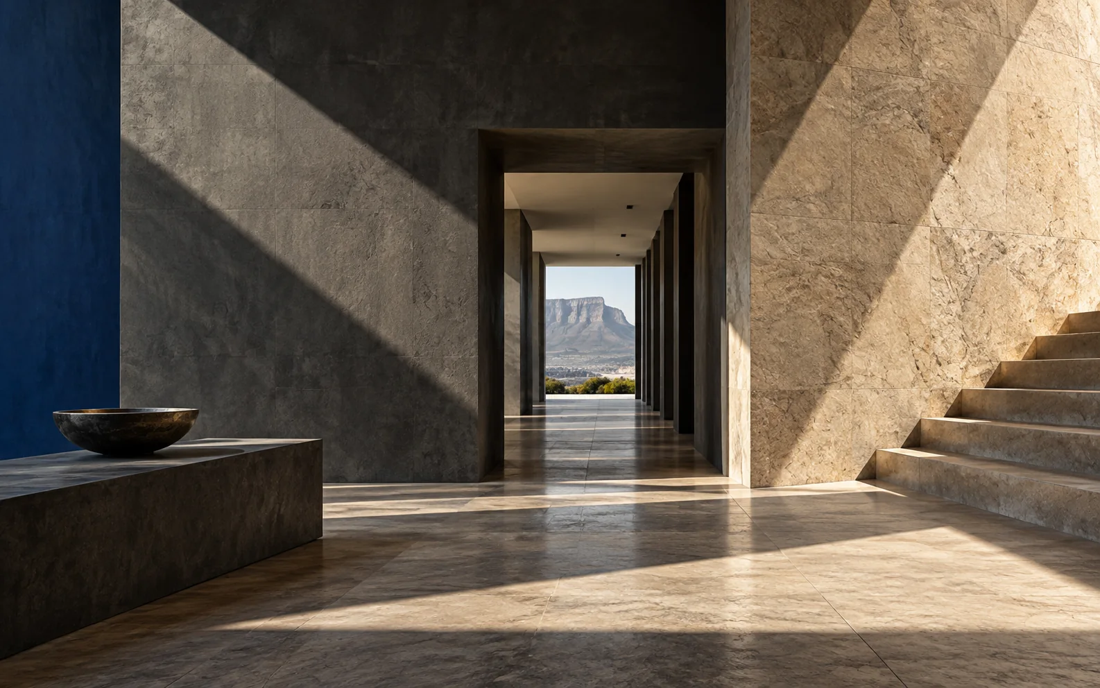 Architectural space opening towards Table Mountain